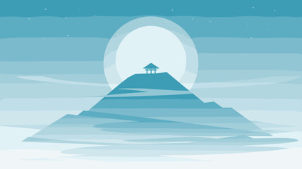 Mountain with moonlit wooden shrine – Great for spiritual content, mindfulness visuals, or travel and nature promotions