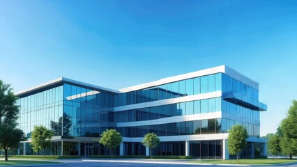 Modern office building under a clear sky