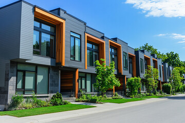 Fototapeta premium Contemporary architecture with wooden accents in urban setting Generative AI