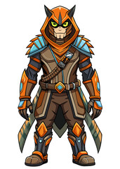 smart Hunter, character design  ,full body , line bold black ,white background