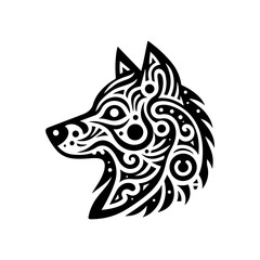 Tribal dog head silhouette with spirit patterns