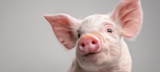 Fototapeta premium The adorable pink piglet with expressive eyes and friendly demeanor.