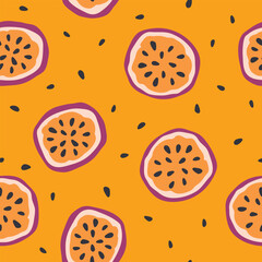 Fototapeta premium passion fruit pornstar cocktail seamless pattern; perfect for bar menus, drink recipes, and summer-themed designs - vector illustration
