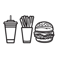 Fast food vector icon set consisting of fries, drink and soft burger