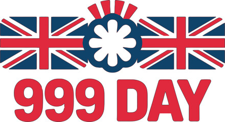 Obraz premium Union Jack Flags And Flower Symbol With 999 DAY Text On White Background united kingdom great britain