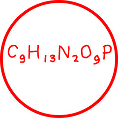 Red hand-drawn molecular formula 
