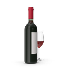 Red Wine Bottle with Blank Label and Filled Glass Isolated on Transparent Background