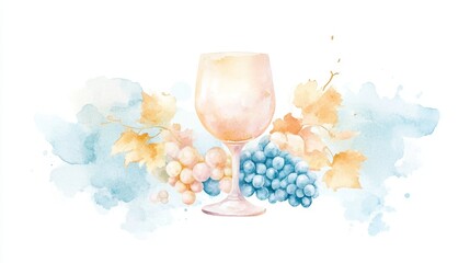 Elegant watercolor of a wine glass with grapevines and grapes, celebrating the essence of National Drink Wine Day.