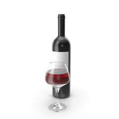 Red Wine Bottle and Filled Glass Isolated on Transparent Background