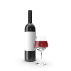 Red Wine Bottle and Filled Glass Isolated on Transparent Background