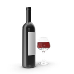 Red Wine Bottle and Filled Glass Isolated on Transparent Background