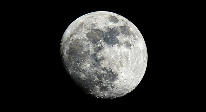 Detailed view of the moon in the night sky showcasing its craters and lunar surface features in space - Powered by Adobe