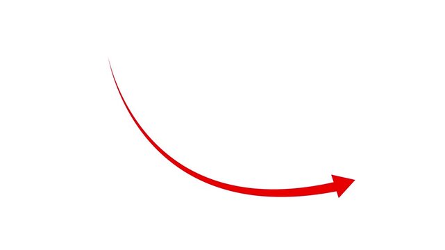 Business graph chart with down trend arrow icon animation. red color animation on black background.