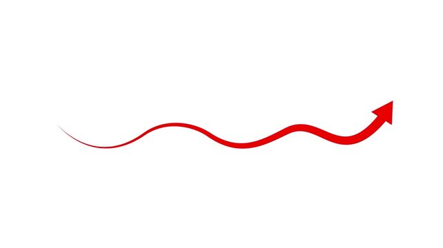 Business graph chart with down trend arrow icon animation. red color animation on black background.