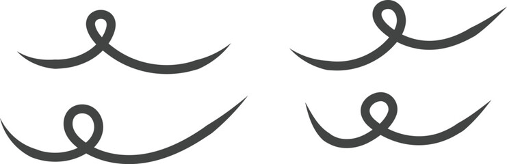 Swoosh and swoop underline. Highlighting a note. Hand drawn pen strokes.  Handwritten underlining accent element. markers underscore and accent lines