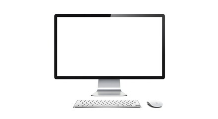 Isolated computer screen mockup with keyboard and mouse for website design display