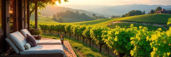 Relax and unwind amidst rolling vineyards during a luxurious winery holiday Enjoy stunning scenery, delicious wine tasting, and tranquil accommodation , vacation, tranquil, bottle