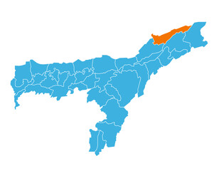 Dhemaji District highlighted on Assam state map, India