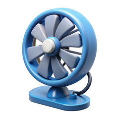 3d retro blue fan isolated on transparent background