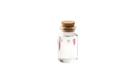 Small Glass Bottle Holds Clear Liquid with Cork Stopper on Transparent Background Still Life