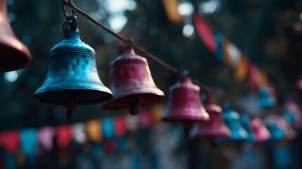 Vibrant festival celeb n with colorful hanging bells and lighting