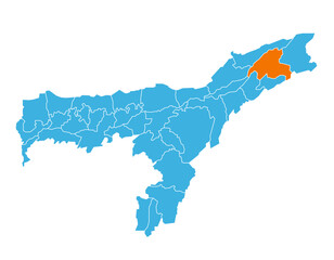 Dibrugarh District highlighted on Assam state map, India