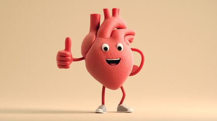 3d rendered happy healthy heart character smiling on pastel background - Medical Health awareness concept