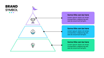 Infographic template. Pyramid with flag and 3 steps