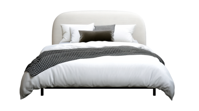 Cozy bed with a modern design and soft bedding for comfort