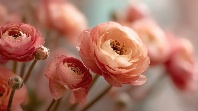 Soft peach ranunculus bouquet close-up