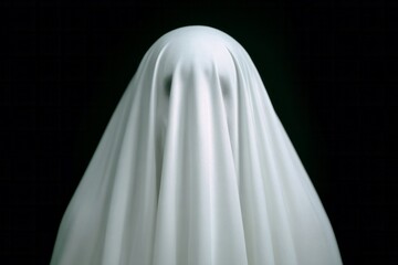 Ghostly apparition draped in ethereal white fabric, capturing the eerie allure of Samhain and Dia de los Muertos mystique