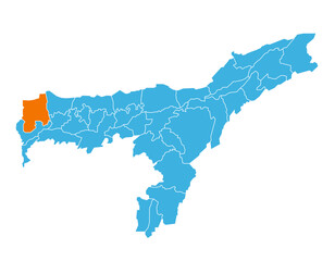 Fototapeta premium Kokrajhar District highlighted on Assam state map, India