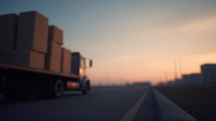 Obraz premium In the soft-lit dusk, a solitary truck rumbles with mystery boxes, echoing the spirit of Obon and Jour de Nuit