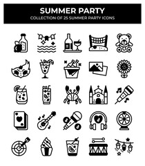 Summer Party Icons. A Collection of 25 Fun Summertime Icons