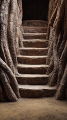 Stone steps ensconced in gnarled roots evoke ancestral echoes, recalling Samhain traditions and Hidden Stairway Day mysteries