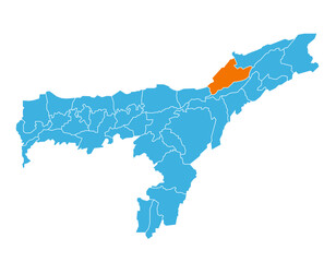 Lakhimpur District highlighted on Assam state map, India