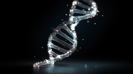 Futuristic Neon DNA Double Helix with Glowing Molecular Nodes and Reflections on Isolated White Background