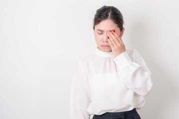 Business Woman having Eye pain and Irritation for concepts of Eye disease, Cataract, Glaucoma, Age Related Macular Degeneration, Diabetic Retinopathy, dry eyes, Conjunctivitis, World Glaucoma day