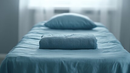 A tranquil azure oasis with a folded towel beckons serenity, perfect for Spa Week homage or Hygge sanctuary