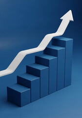 Photo of a symbolic representation of business growth and success featuring an upward arrow on a staircase signifying progress