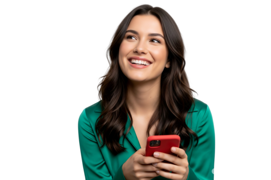 young woman with mobile phone on white - Powered by Adobe