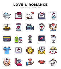 Set of 25 Love & Romance Lineal Color Icons Pack.