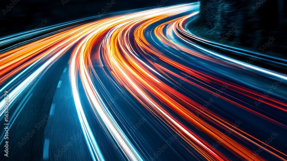 Canvas Prints abstract light trails of cars driving on a highway at night, creating dynamic streaks of color and m