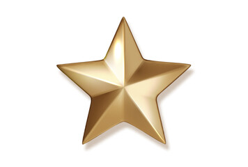 Obraz premium Gold star shiny icon on transparent background. PNG Realistic metallic decorative element for Christmas, award medal, rating or festive design