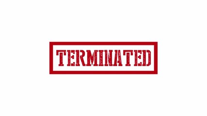 terminated red stamp animation on white background for contracts, job files, and document rejections
