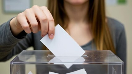 Hand Casting Vote in Transparent Ballot Box. September 15 International Day of Democracy