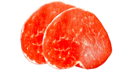 Freshly sliced beef with marbled texture on white background