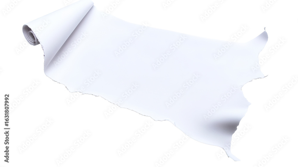 Wall mural torn white paper sheet with smooth curl on transparent background
