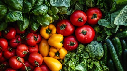Vibrant assortment of freshly harvested garden vegetables and greens
