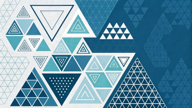 "Abstract Triangle Mosaic: Geometric Pattern in Blue, White, and Gray with Textured Details"